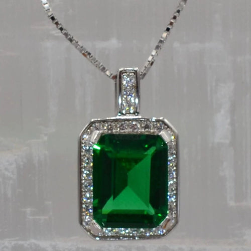 Simulated Emerald and Diamond Necklace